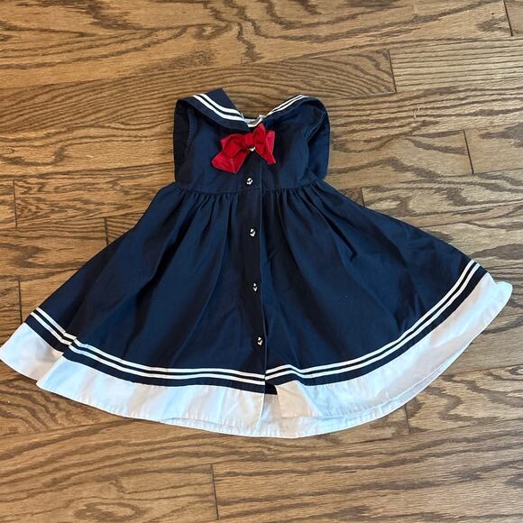 Sophie Rose 3T Navy Sailor Dress Red Bow Nautical Anchor Buttons Toddler Girl - Picture 1 of 5